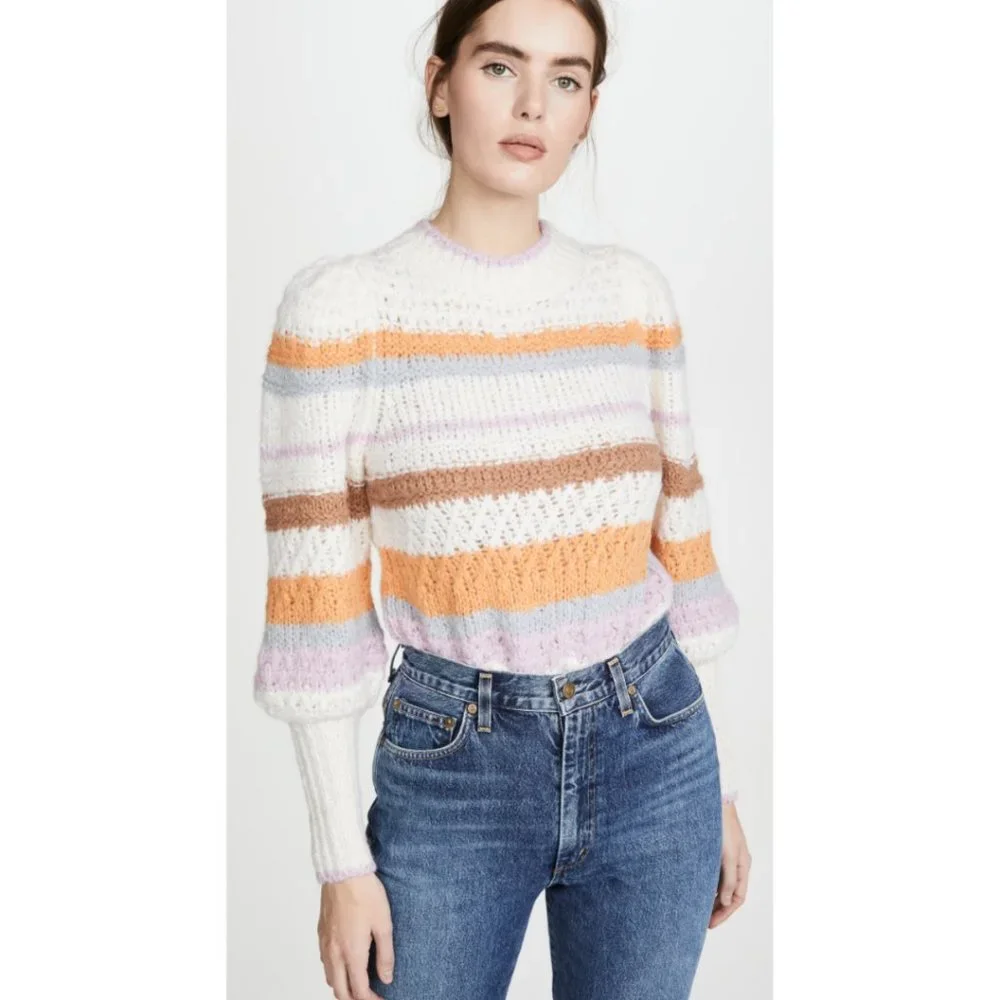 Rebecca Taylor Fluffy Stripe Pullover Sweater